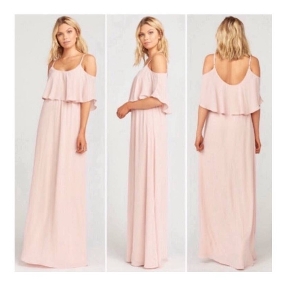 Show Me Your MuMu Caitlin Ruffle Maxi Dress Dusty Blush Crisp Large NWT - Picture 7 of 11